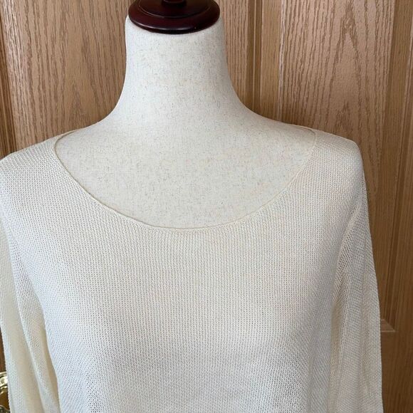 Eileen Fisher Linen Silk Open Knit Sweater Top Womens L Ivory Lightweight - Picture 3 of 6
